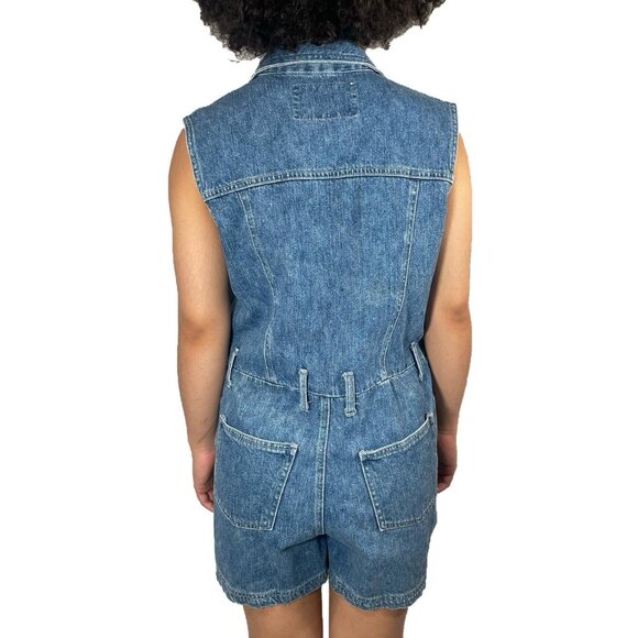 Retro Medium-Wash Natural Choice Sostanza Denim Sleeveless Romper - Picture 2 of 4
